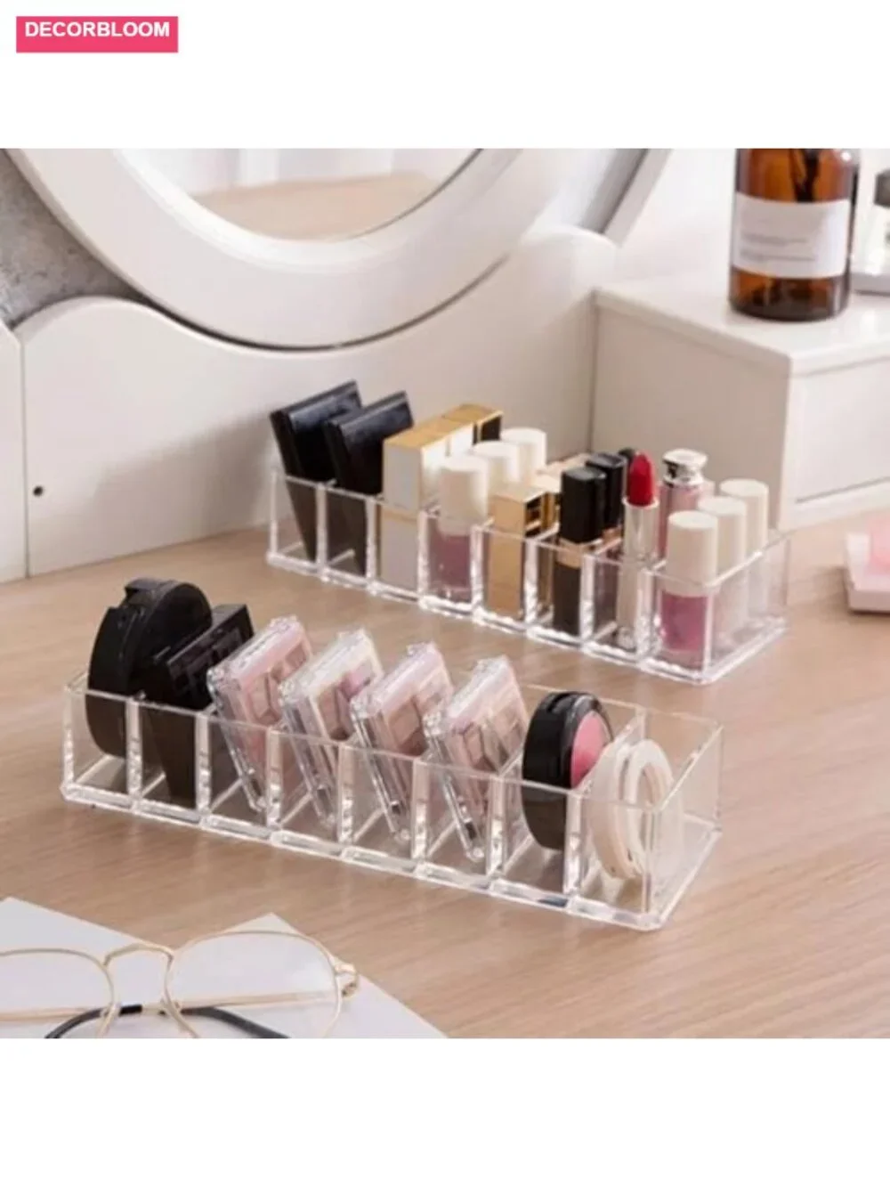 Transparent Acrylic 8 Compartments Makeup Organizer Holder Portable Cosmetic